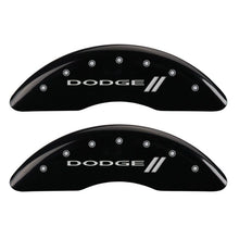 Load image into Gallery viewer, MGP 4 Caliper Covers Engraved Front &amp; Rear With stripes/Dodge Black finish silver ch MGP