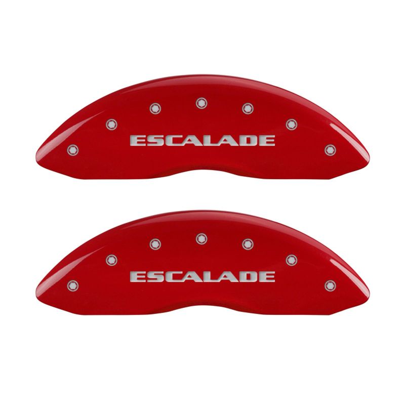 MGP 4 Caliper Covers Engraved Front Escalade Engraved Rear ESV Red finish silver ch - eliteracefab.com