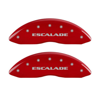 MGP 4 Caliper Covers Engraved Front Escalade Engraved Rear ESV Red finish silver ch - eliteracefab.com