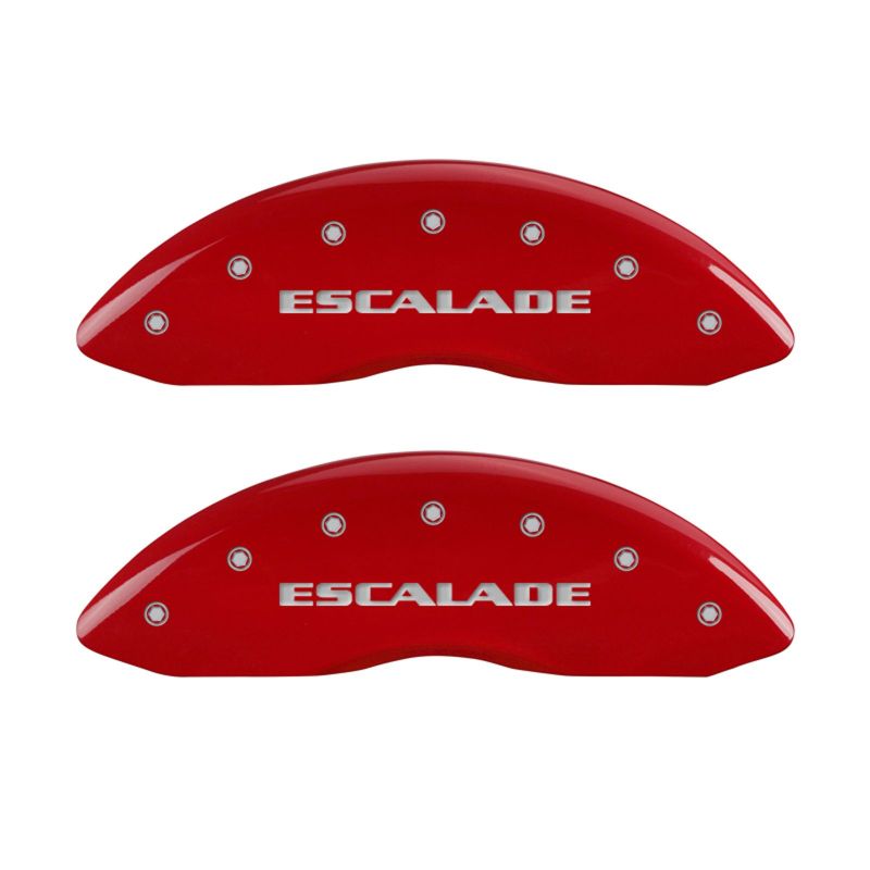 MGP 4 Caliper Covers Engraved Front Escalade Engraved Rear ESV Red finish silver ch - eliteracefab.com