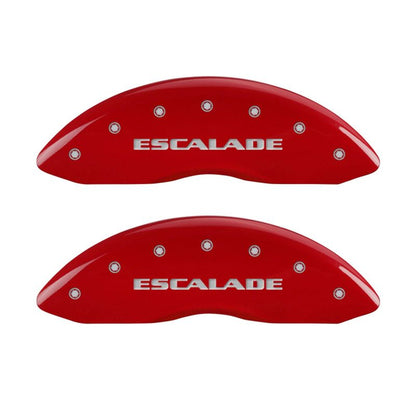 MGP 4 Caliper Covers Engraved Front & Rear Escalade Red finish silver ch - eliteracefab.com