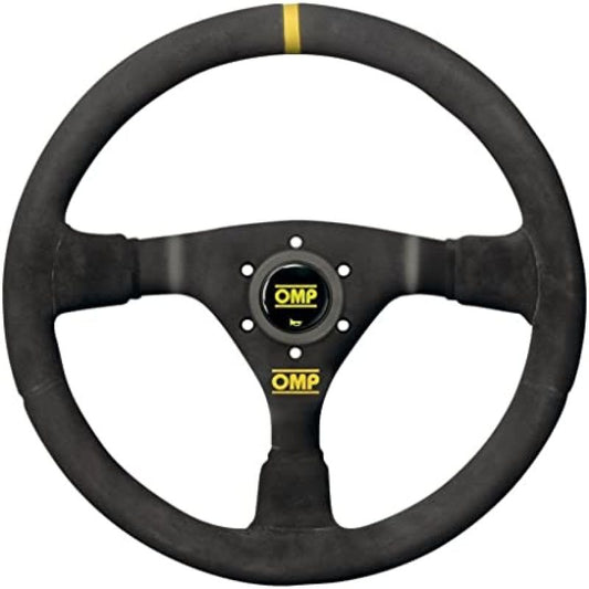 OMP WRC 350mm 70mm Mid-Dish Leather Steering Wheel - Black with yellow accent – OD0-1980-071