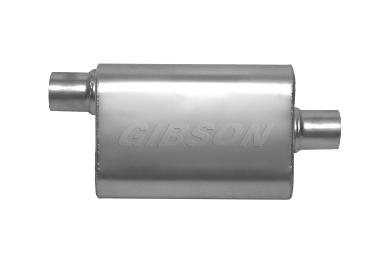 Gibson CFT Superflow Offset/Center Oval Muffler - 4x9x18in/2.5in Inlet/2.5in Outlet - Stainless Gibson