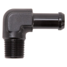 Load image into Gallery viewer, Edelbrock Hose End 90-Degree 3/8In NPT to 1/2In Barb Black Anodize