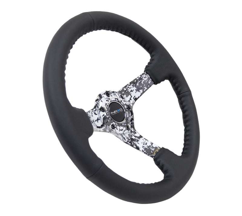 NRG Reinforced Sport Steering Wheel 350mm 3 Inch Deep Hydro Dipped Digital Camo 5mm spoke Black Leather Black Baseball Stitching - eliteracefab.com