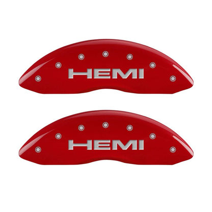 MGP 4 Caliper Covers Engraved Front & Rear Hemi Red finish silver ch - eliteracefab.com