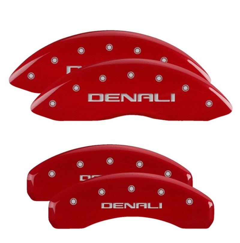 MGP 4 Caliper Covers Engraved Front &amp; Rear Denali Red finish Silver Engraved MGP