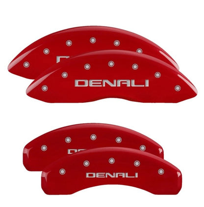 MGP 4 Caliper Covers Engraved Front &amp; Rear Denali Red finish Silver Engraved MGP