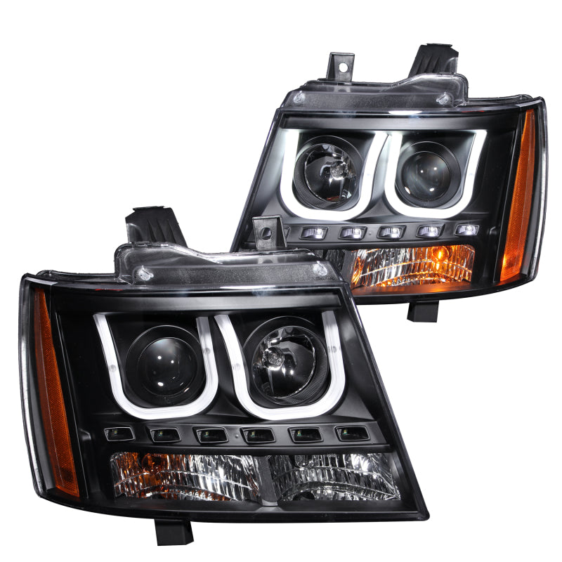 ANZO USA Chevrolet Avalanche Projector Headlights W/ U-Bar Black; 2007-2013 - eliteracefab.com