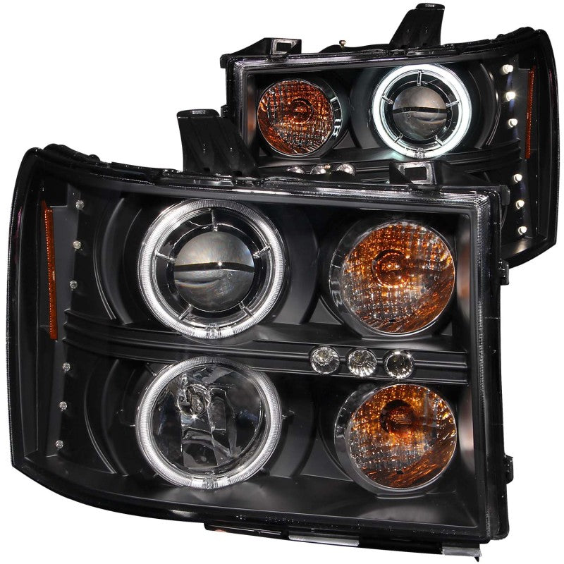 ANZO USA GMC Sierra 1500 Projector Headlights W/ Halo Black; 2007-2013 - eliteracefab.com