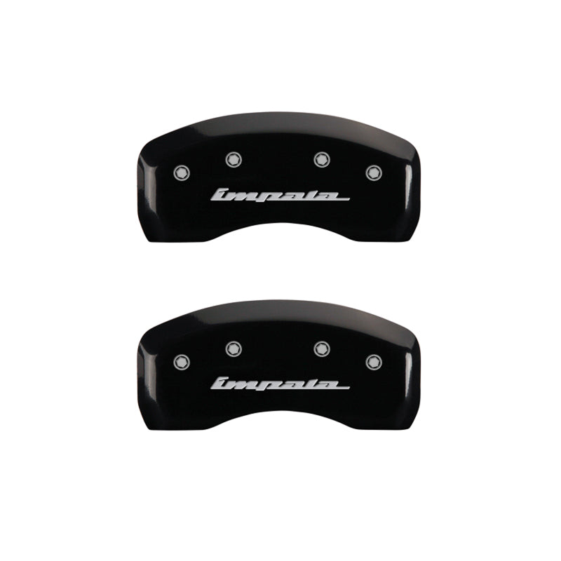 MGP 4 Caliper Covers Engraved Front & Rear Impala Black finish silver ch - eliteracefab.com