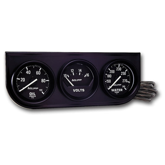 AutoMeter GAUGE CONSOLE; OILP/WTMP/VOLT; 2in.; 100PSI/280deg.F/18V; MECH BLK DIAL; BLK BZL - eliteracefab.com