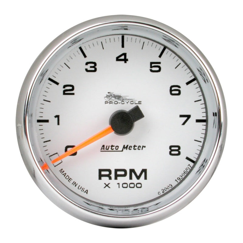 Autometer Pro-Cycle Gauge Tach 2 5/8in 8K Rpm 2&4 Cylinder White