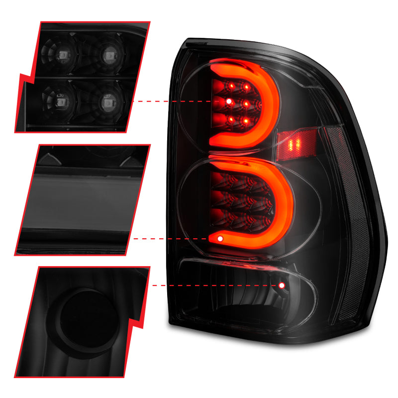 ANZO 2002-2009 Chevrolet Trailblazer LED Tail Lights w/ Light Bar Black Housing Smoke Lens - eliteracefab.com