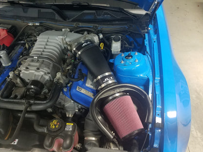 JLT 10-14 Ford Mustang GT500 Black Textured Induction Kit w/Replacement Red Air Filter - eliteracefab.com