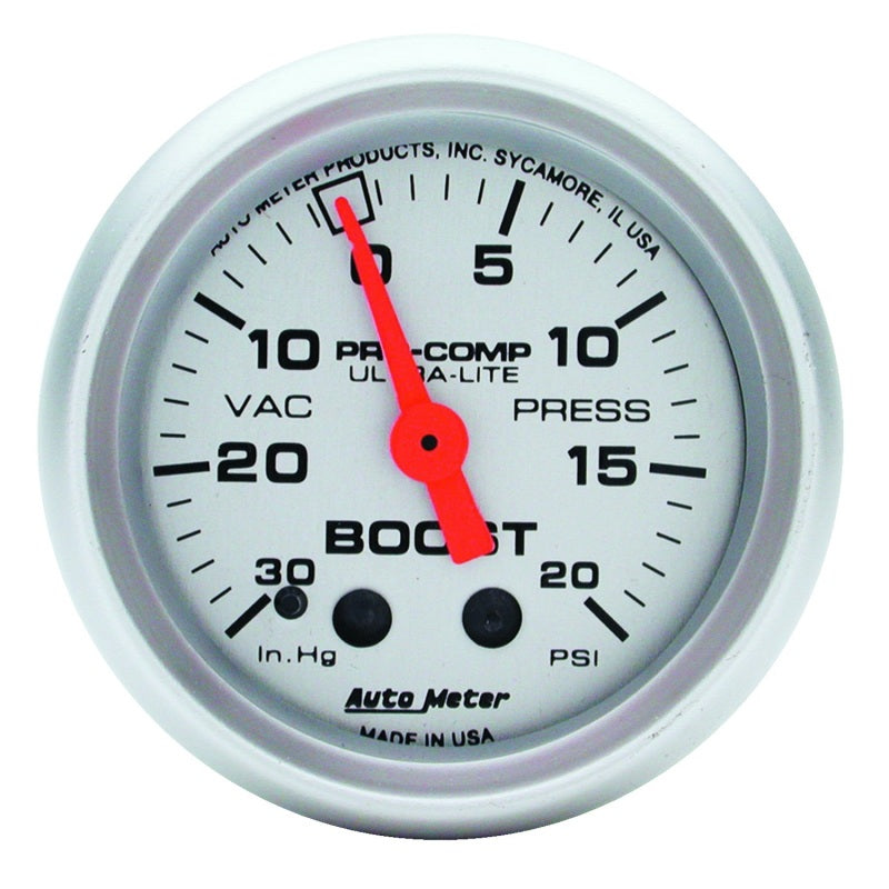 AutoMeter GAUGE; VAC/BOOST; 2 1/16in.; 30INHG-20PSI; MECHANICAL; ULTRA-LITE - eliteracefab.com