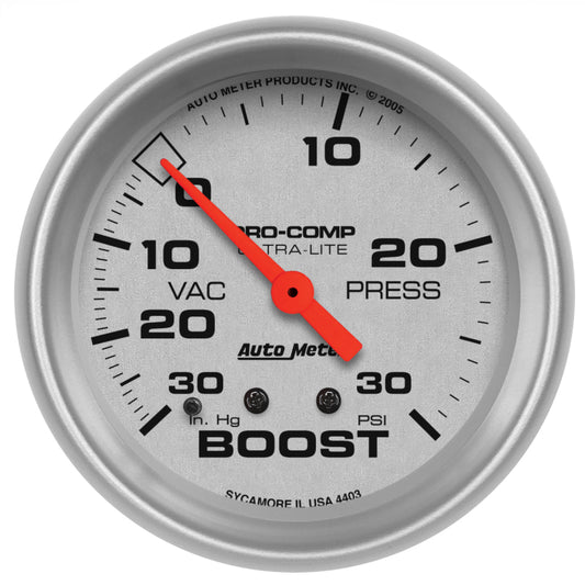 Autometer Ultra-Lite 66.7mm Short Sweep Electronic 30 IN Hg / 30 PSI Vacuum/Boost Gauge 4403