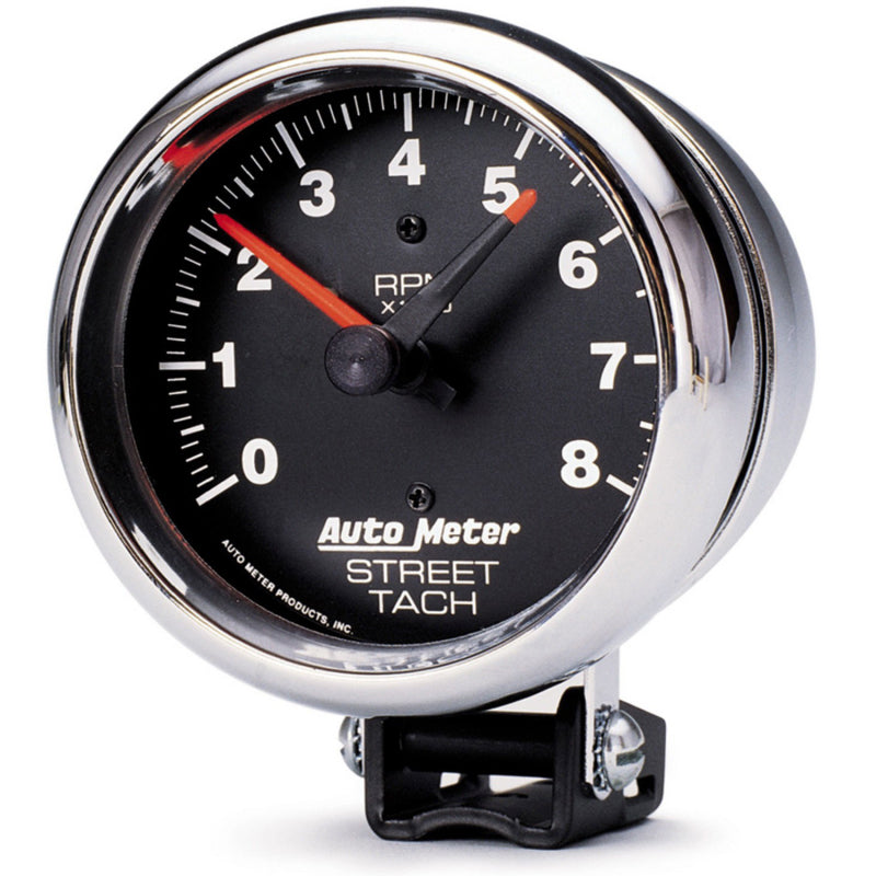 Autometer Traditional Chrome 3-3/4in 8k w/ Red Line Tachometer 2895