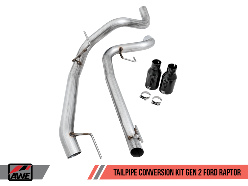 AWE Tuning 2017+ Ford Raptor Tailpipe Conversion Kit w/ Diamond Black Tips - eliteracefab.com