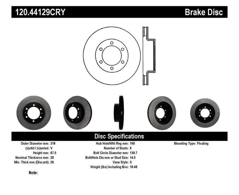 Stoptech 03-09 Toyota 4Runner / 05-14 Toyota FJ Cruiser Front Performance Cryo Brake Rotor Stoptech