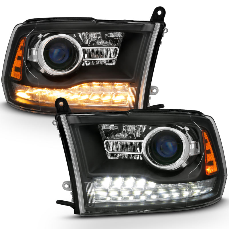 ANZO 2009-2018 Dodge Ram 1500 Projector Headlights Plank Style Halo w/Switchback Matte Black - eliteracefab.com