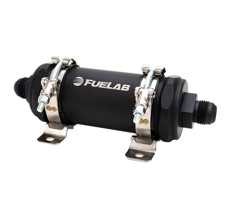 Fuelab PRO Series In-Line Fuel Filter (10gpm) -12AN In/-12AN Out 100 Micron Stainless - Matte Black - eliteracefab.com