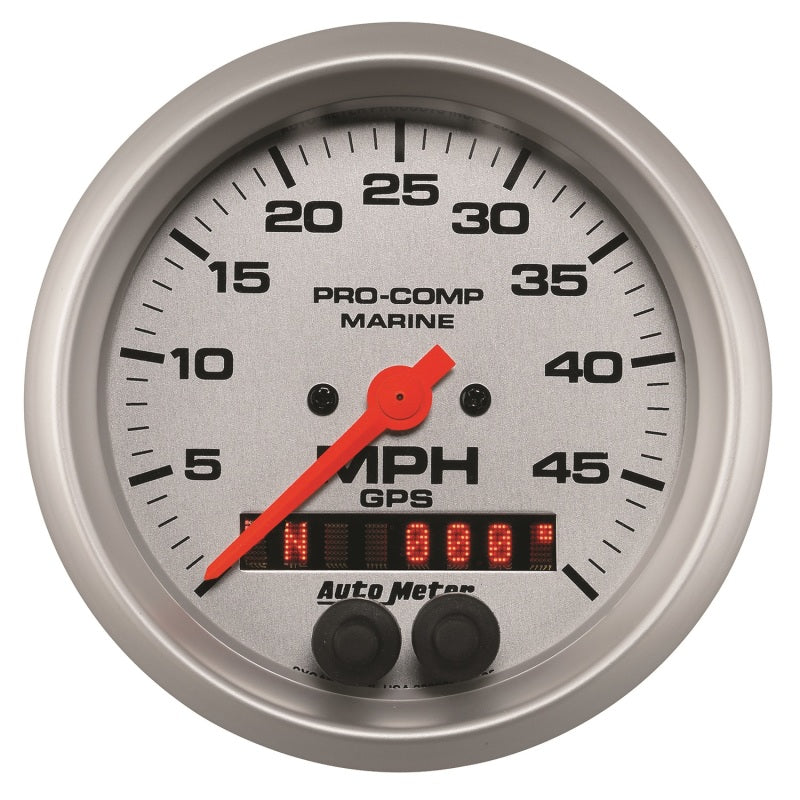 AutoMeter GAUGE; SPEEDOMETER; 3 3/8in.; 50MPH; GPS; MARINE SILVER - eliteracefab.com