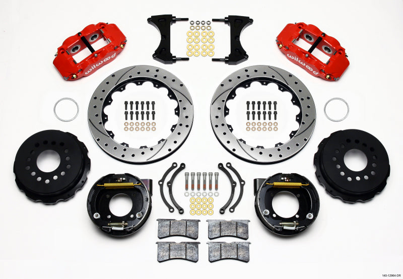 Wilwood Narrow Superlite 4R Rear P-Brk Kit 12.88in Drilled Red Chevy 12 Bolt w/ C-Clips Wilwood