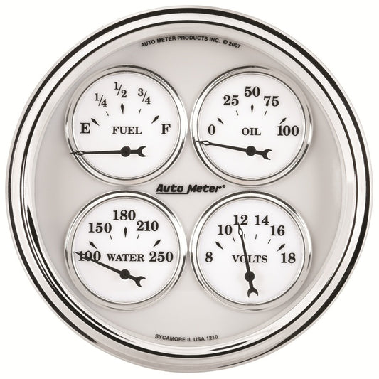 AutoMeter Gauge Quad 5in. 240 Ohm(e) to 33 Ohm(f) Elec Old Tyme White II 1210
