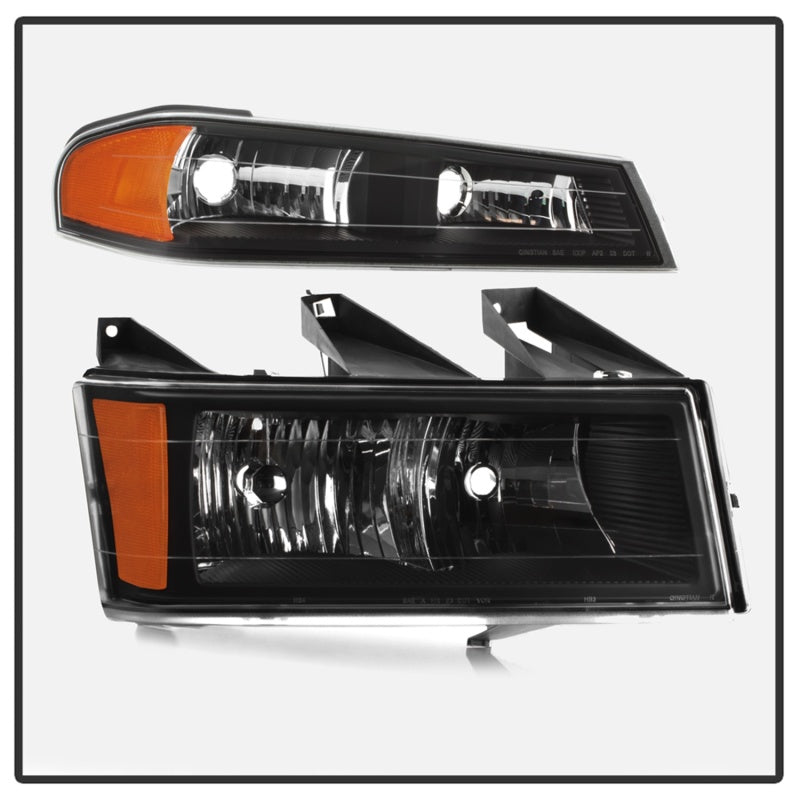 Xtune Chevy Colorado 04-12 OEM Headlights w/ Bumper Lights Black HD-JH-CCOL04-SET-BK - eliteracefab.com