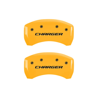 MGP 4 Caliper Covers Engraved Front Charger Engraved Rear RT Black finish silver ch MGP