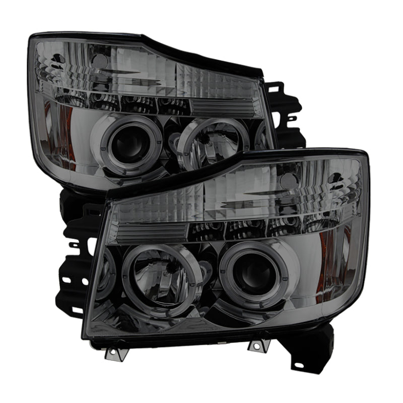 Spyder Nissan Titan 04-14/Armada 04-07 Projector Headlights LED Halo LED Smke PRO-YD-NTI04-HL-SM - eliteracefab.com