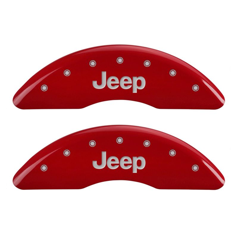 MGP 4 Caliper Covers Engraved Front & Rear JEEP Red finish silver ch - eliteracefab.com