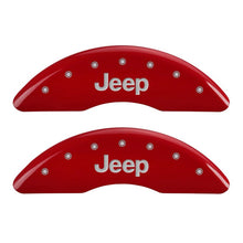 Load image into Gallery viewer, MGP 4 Caliper Covers Engraved Front &amp; Rear JEEP Red finish silver ch - eliteracefab.com