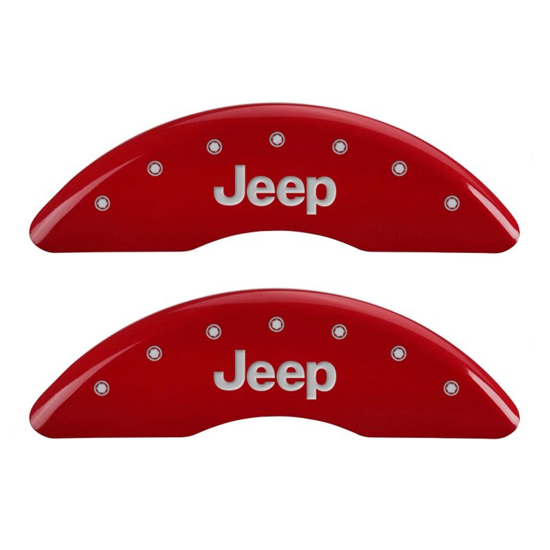 MGP 4 Caliper Covers Engraved Front JEEP Engraved Rear JEEP Grill logo Red finish silver ch - eliteracefab.com