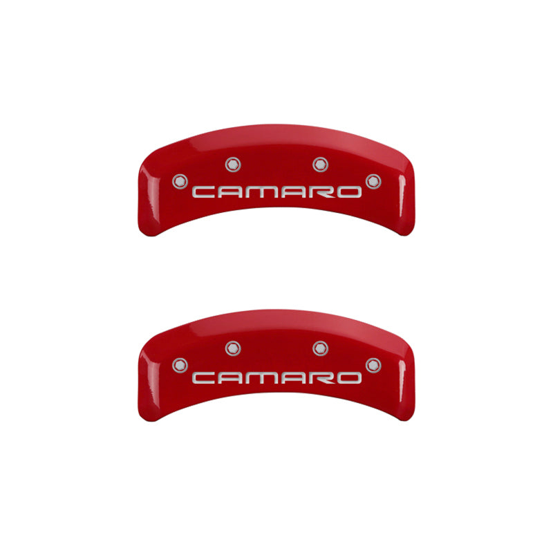 MGP 4 Caliper Covers Engraved Front & Rear Gen 4/Camaro Red finish silver ch MGP