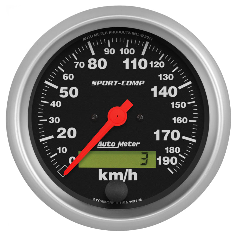 Autometer Sport-Comp 3-3/8 inch 190 KPH Electronic Speedometer Gauge 3987-M