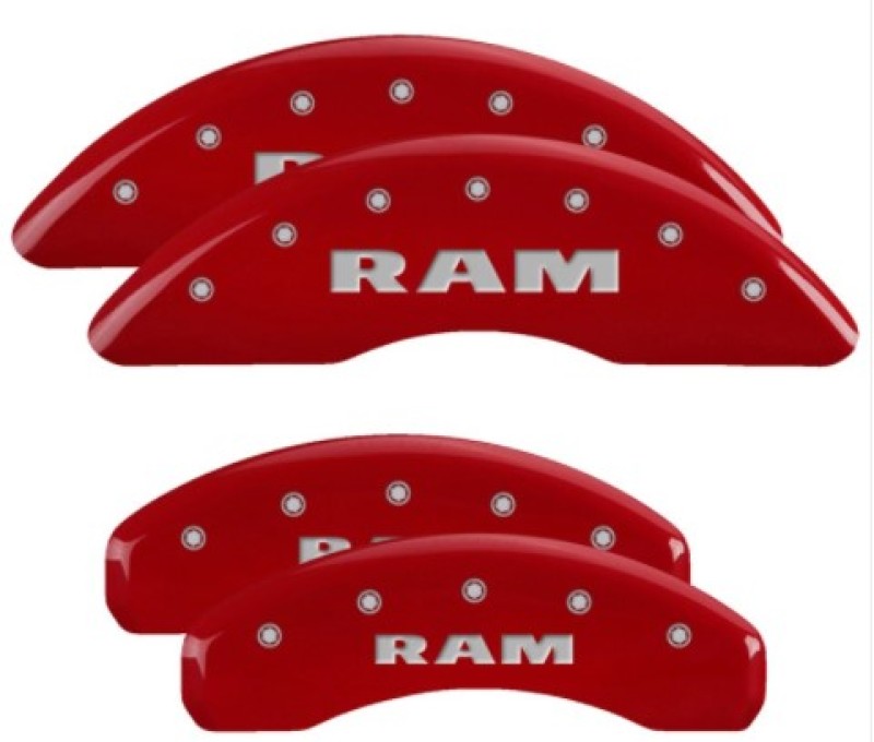 MGP 4 Caliper Covers Engraved Front & Rear 2019 Ram 1500 Red Finish Silver RAM Logo - eliteracefab.com