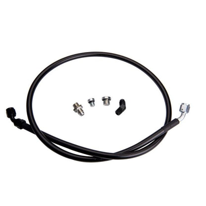Fleece remote turbo oil feed line kit with 1/4 inch NPT fitting for 2001-2016 Chevy Silverado and GMC Sierra 2500 and 3500 Duramax trucks