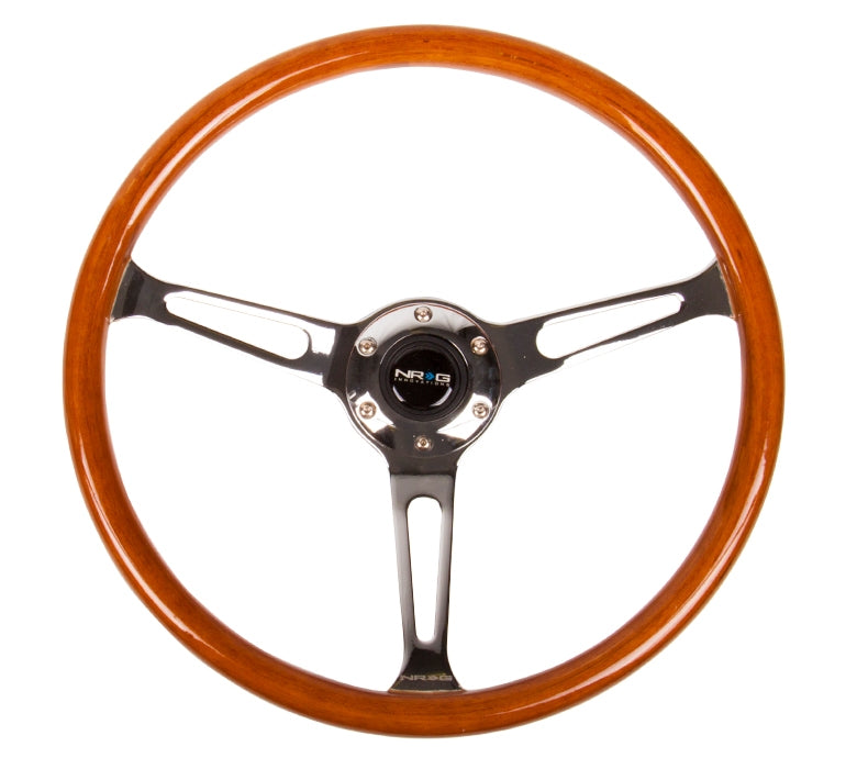 NRG Reinforced Classic Wood Grain Wheel 360mm 3-Spoke Center Chrome - eliteracefab.com
