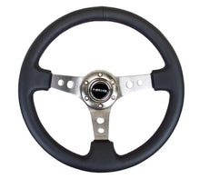 Load image into Gallery viewer, NRG Reinforced Sport Steering Wheel 350mm 3 Inch Deep Gun Metal Spoke Round holes Black Leather Yellow Center Mark - eliteracefab.com