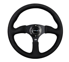NRG Reinforced Steering Wheel 350mm Sport Leather Racing 2.5 Inch Deep Comfort Grip 4mm matte black spoke with Alcantara finish - eliteracefab.com