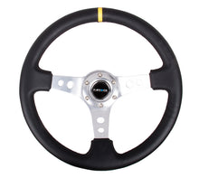 Load image into Gallery viewer, NRG Reinforced Sport Steering Wheel 350mm 3 Inch Deep Silver Spoke Round holes Black Leather Yellow Center Mark - eliteracefab.com