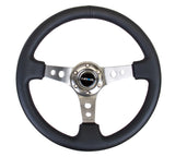 NRG Reinforced Sport Steering Wheel 350mm 3 Inch Deep Gun Metal Spoke Round holes Black Leather Yellow Center Mark - RST-006GM-Y