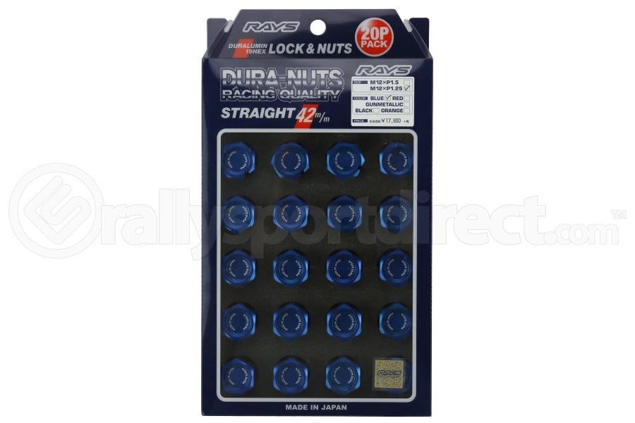Rays L42 Dura-Nuts Straight Type Lug & Wheel Lock Set - Blue / 12x1.50