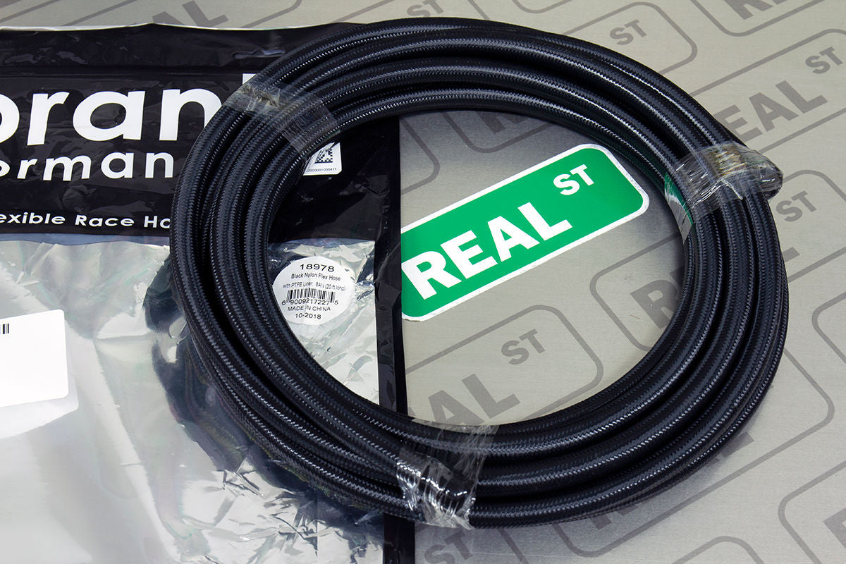 Vibrant Black Nylon Braided Flex Hose w/ PTFE Liner (10 foot roll) -12AN - eliteracefab.com