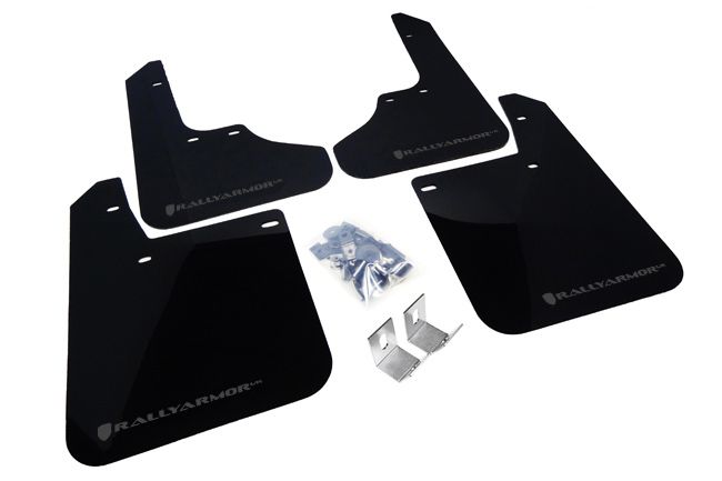 Rally Armor UR Mudflaps Black Urethane Silver Logo 2008-2011 Impreza / 2008-2010 WRX - eliteracefab.com