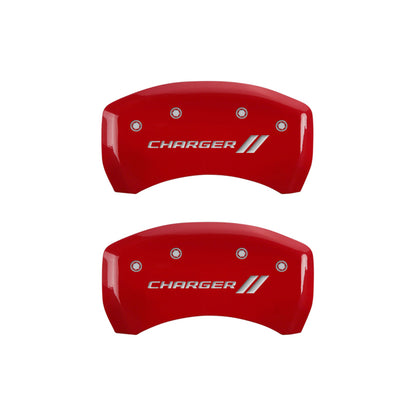 MGP Red Striped Charger Brake Caliper Covers for 2011-2023 Dodge Challenger & Charger - 12162SCH1RD