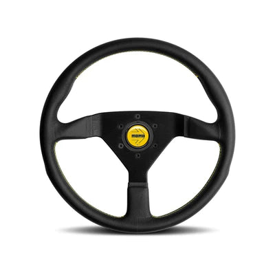 Momo Montecarlo Steering Wheel 350 mm - Black Leather/Yellow Stitch/Black Spokes - eliteracefab.com