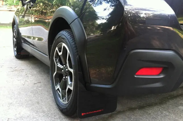 Rally Armor UR Mudflaps Black Urethane Red Logo 2013-2017 Crosstrek XV - eliteracefab.com